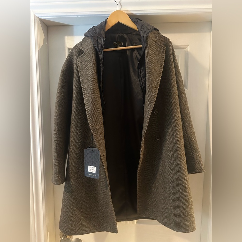 Relaxed Fit Pea Coat - Lapel Collar with detachable vest & hood